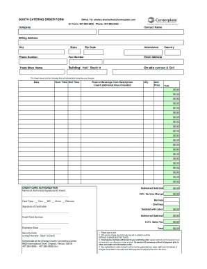 Booth Catering Order Form
