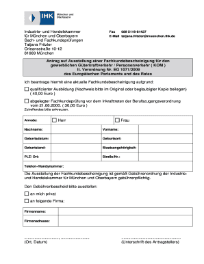 Antrag auf Ausstellung einer Fachkundebescheinigung