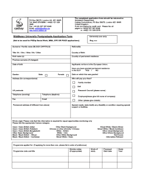 Middlesex University Postgraduate Application Form
