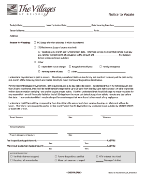 Notice to Vacate Form