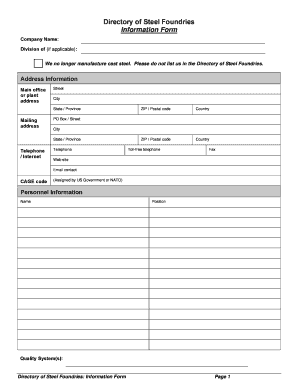Steel Foundry Directory Information Form