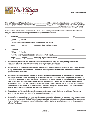 Pet Addendum to Residential Lease