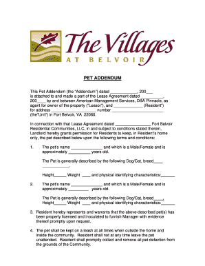 Pet Addendum for Lease Agreement