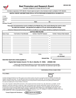 Monthly Beef Report and Remittance Form
