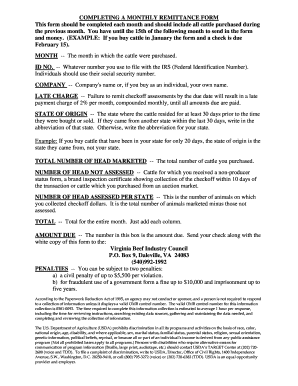 Monthly Remittance Form for Cattle Purchases