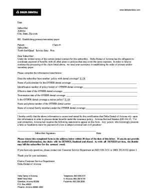 Delta Dental Arizona Primary/Secondary Payer Form