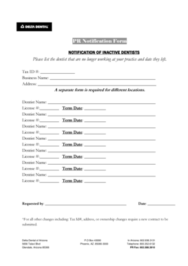 Delta Dental Arizona Inactive Dentist Notification Form