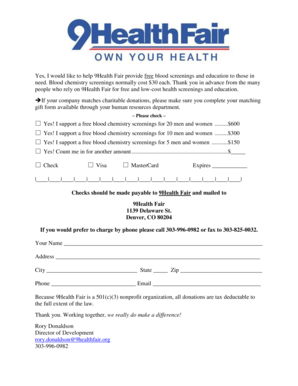 9Health Fair Donation Form