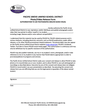 Pacific Grove Photo/Video Release Form