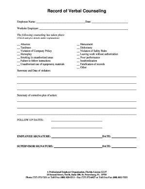 Employee Verbal Counseling Form