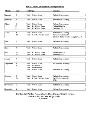 PaFED 2009 Certification Testing Schedule