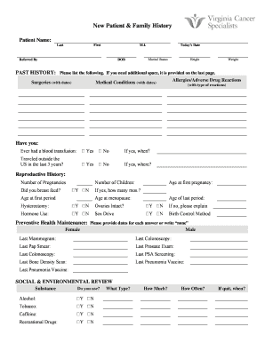 New Patient & Family History Form