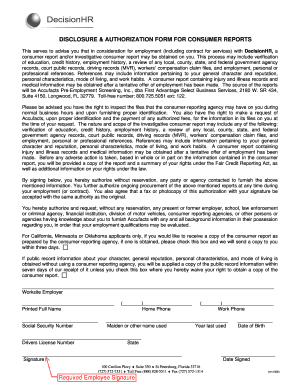 Disclosure Authorization Form for Consumer Reports