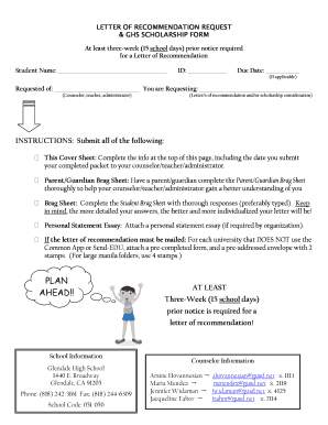 Letter of Recommendation Request & GHS Scholarship Form