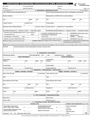 Merchant Processing Application and Agreement