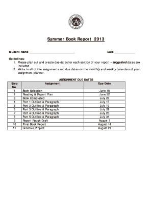 Summer Book Report Contract