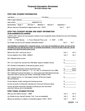 Financial Information Worksheet