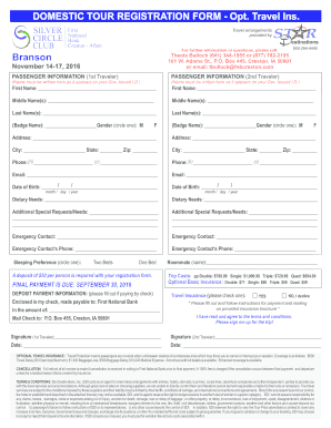 DOMESTIC TOUR REGISTRATION FORM - Opt Travel Ins CIRCLE