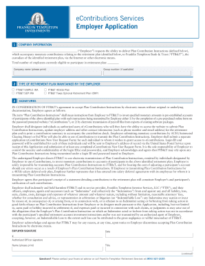 eContributions Services Employer Application. Required form for use by employers when setting up a Franklin Templeton SIMPLE IRA, SEP IRA or 403(b).