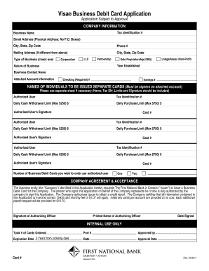 Visa Business Debit Card Application