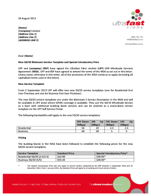 Ultrafast Fibre Limited Service Agreement Amendment