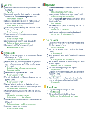 Savings Race Mini Race Checklist