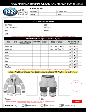 GCS Firefighter PPE Clean and Repair Form