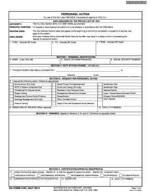 DA Form 4187 Personnel Action
