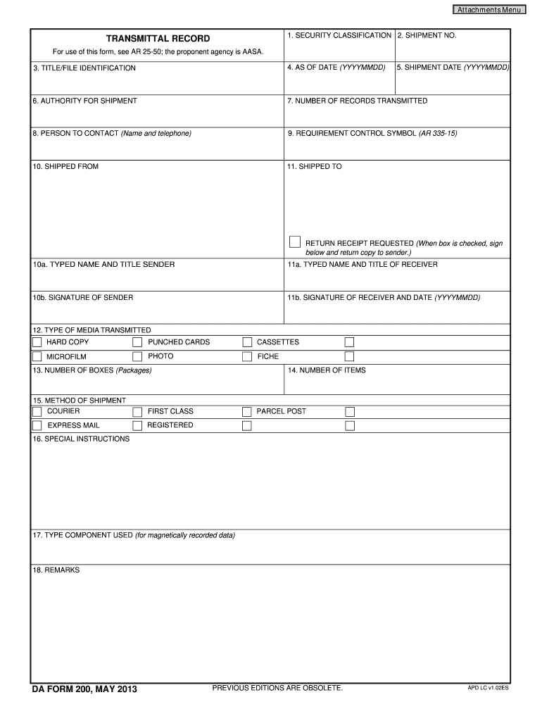 2013-2024 Form DA 200 Fill Online, Printable, Fillable, Blank - pdfFiller