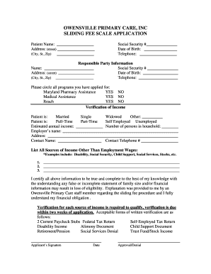 Sliding Fee Scale Application