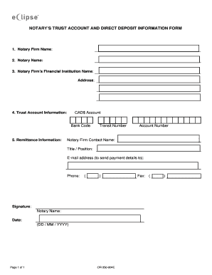 Notary Trust Account and Direct Deposit Information Form