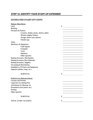 Startup Costs Estimation Form