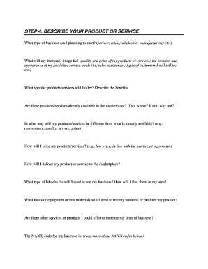 Business Plan Product Description Form