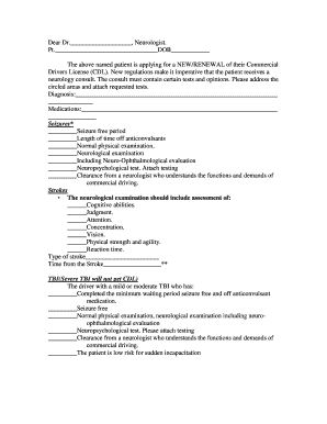 Commercial Drivers License Neurology Consult Form