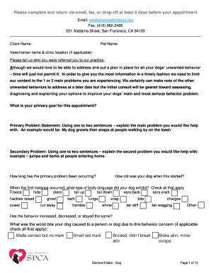 Pet Behavior Consultation Form