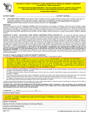 Release of Liability Waiver for Wilderness Activities