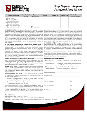 Stop Payment Request Form