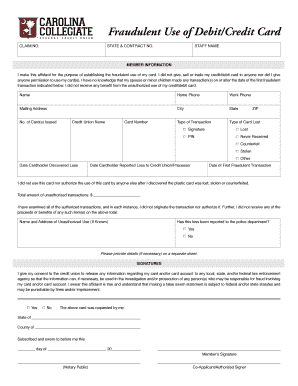 Fraudulent Debit/Credit Card Use Affidavit