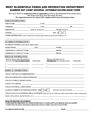 SUMMER DAY CAMP GENERAL INFORMATIONRELEASE FORM