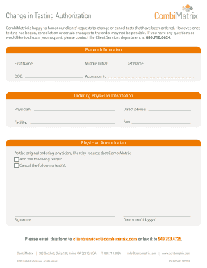 CombiMatrix Test Authorization Change Form