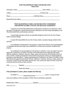 West Bloomfield Parks and Recreation Waiver