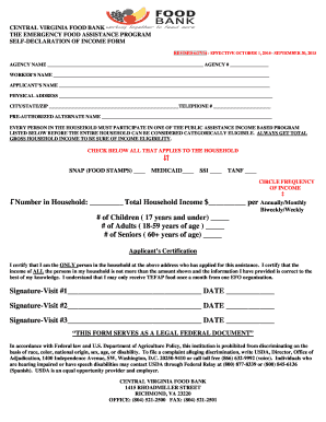 Emergency Food Assistance Program Self-Declaration of Income Form
