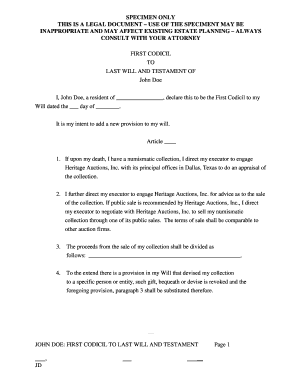 First Codicil to Last Will and Testament