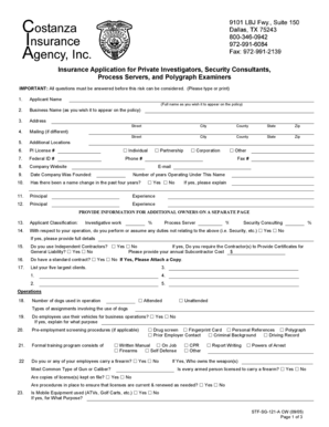 Insurance Application for Private Investigators