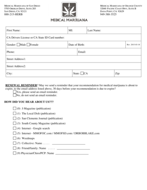 California Medical Marijuana Patient Intake Form