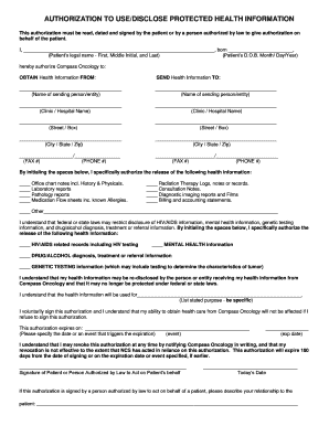 Authorization to Use/Disclose Protected Health Information