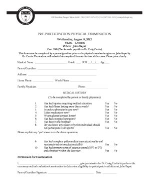 Pre-Participation Physical Examination Form
