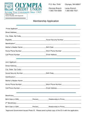Olympia Credit Union Membership Application