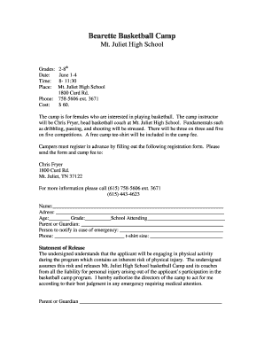 Girls growth chart - Bearette Basketball Camp - Mount Juliet High School