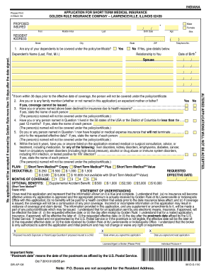 Short Term Medical Insurance Application